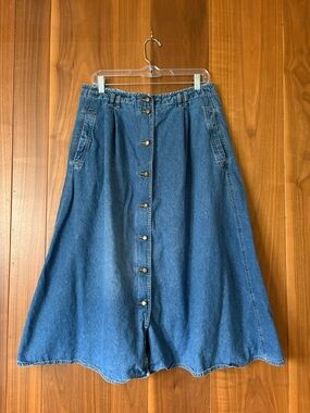 Vintage Denim Button-Front A-Line Skirt - Blue